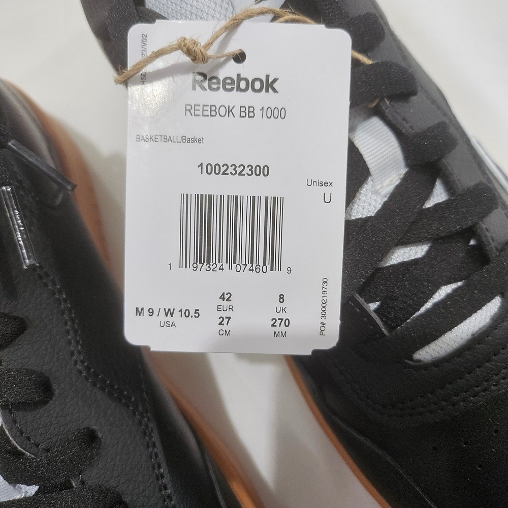 Reebok BB 1000 Unisex Basketball Sneakers Black White Gum Mens 9 W 10.5 NWT - Picture 3 of 8
